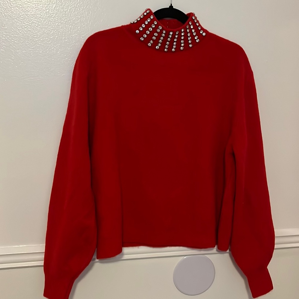 GRLFRND red dejeweled turtleneck sweater